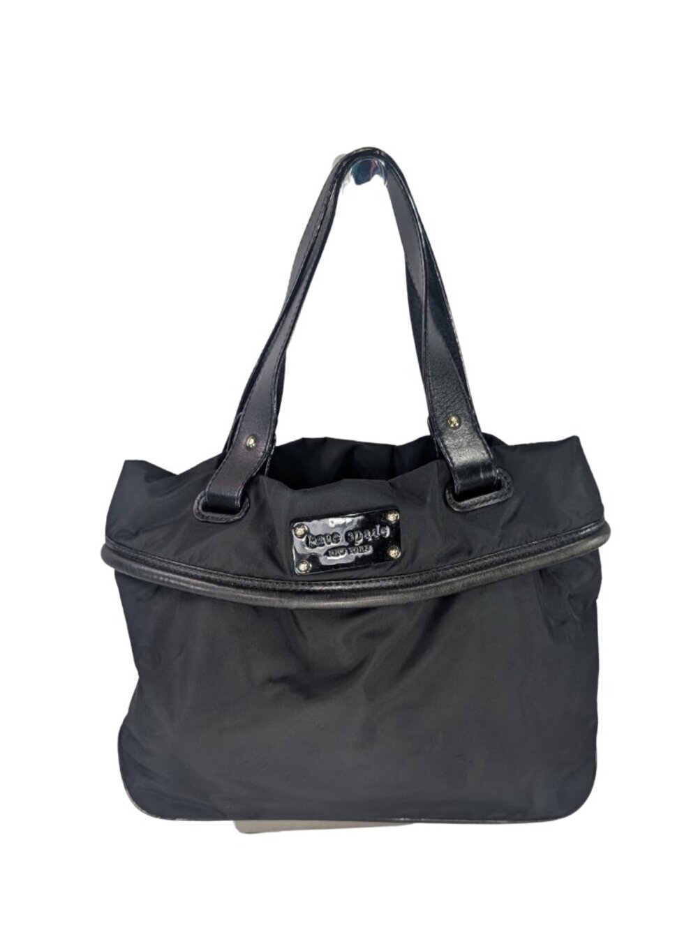Kate Spade Y2K Vintage Black Nylon Leather Large Zip Commuter City Tote Bag